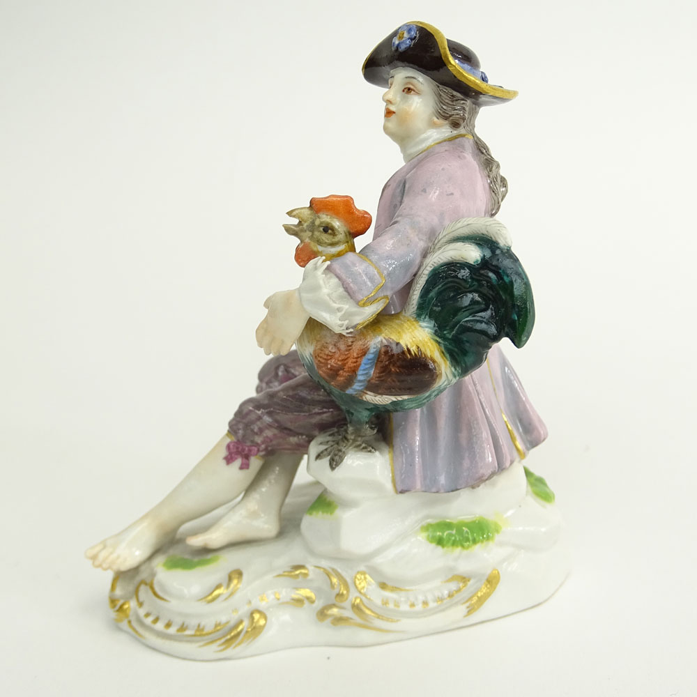 19/20th Century Meissen Porcelain Miniature Figurine "Boy With Chicken and Basket". 