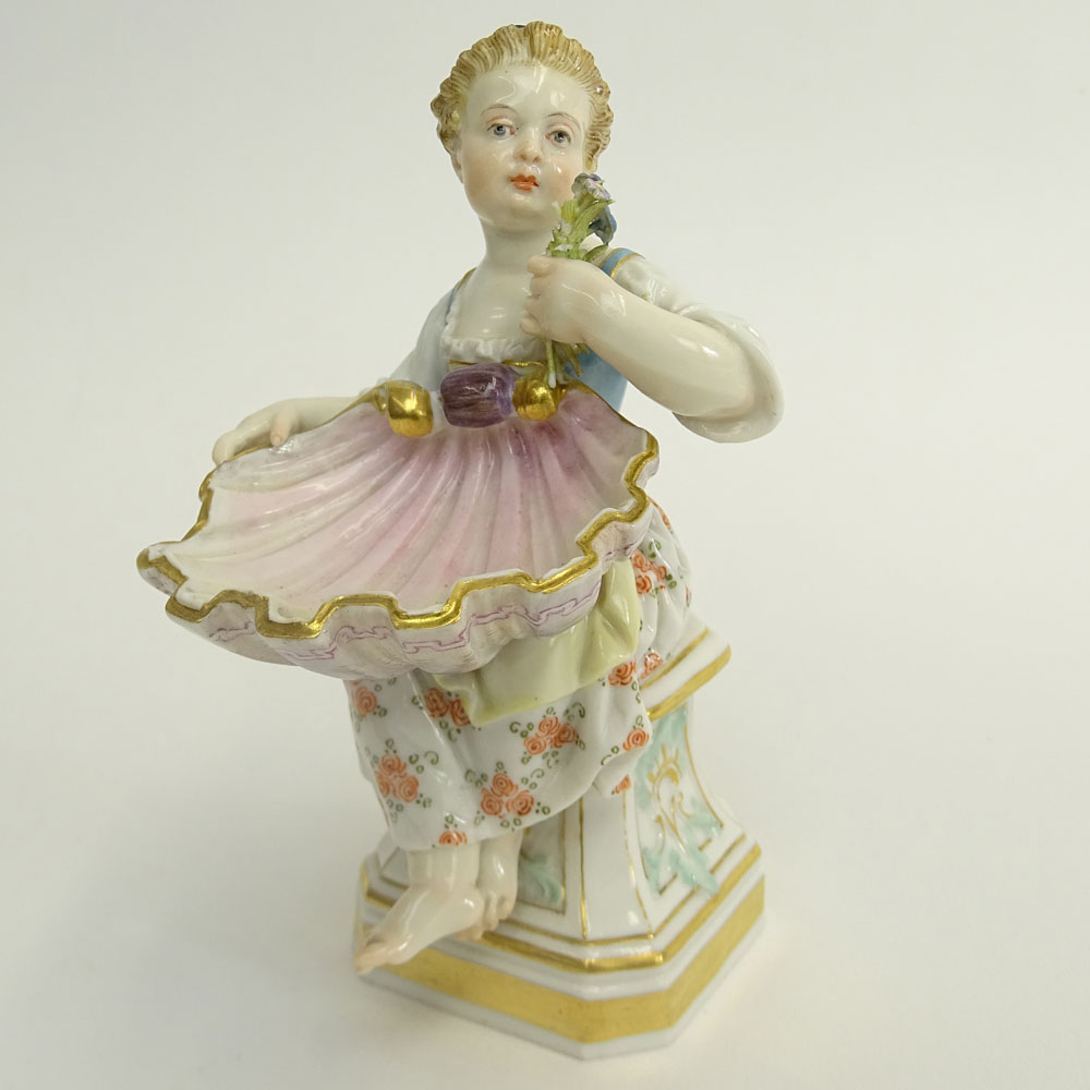 19/20th Century Meissen Porcelain Miniature Figurine "Girl with Shell and Flowers". 