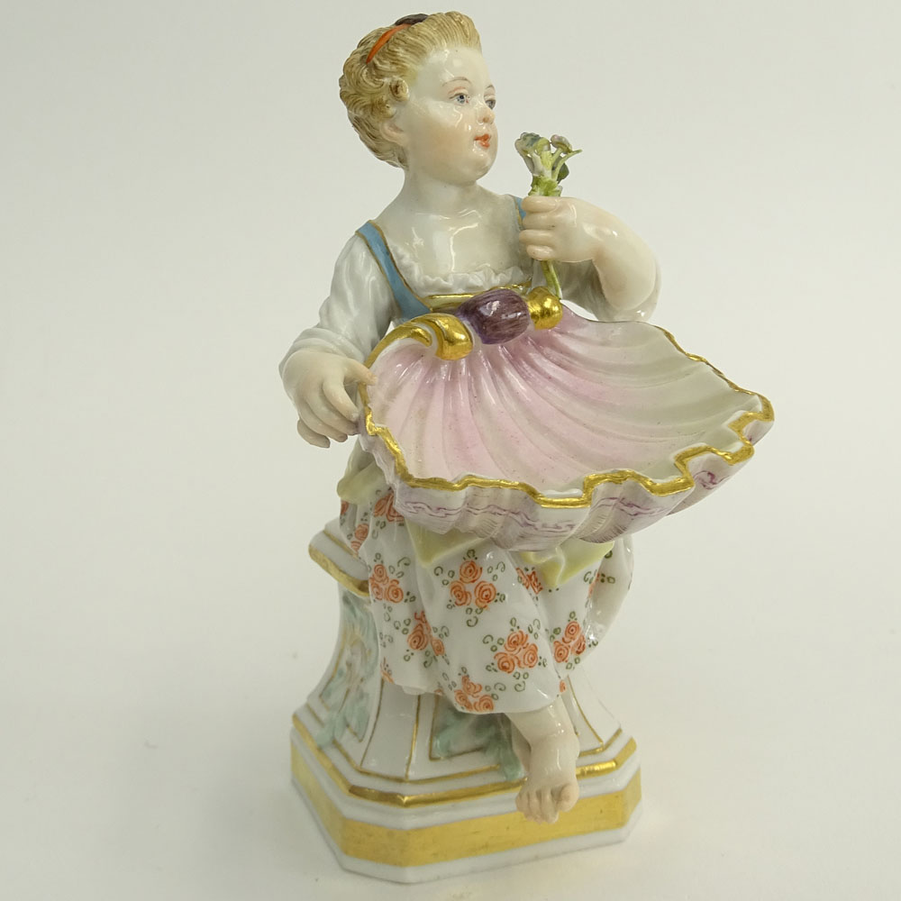 19/20th Century Meissen Porcelain Miniature Figurine "Girl with Shell and Flowers". 