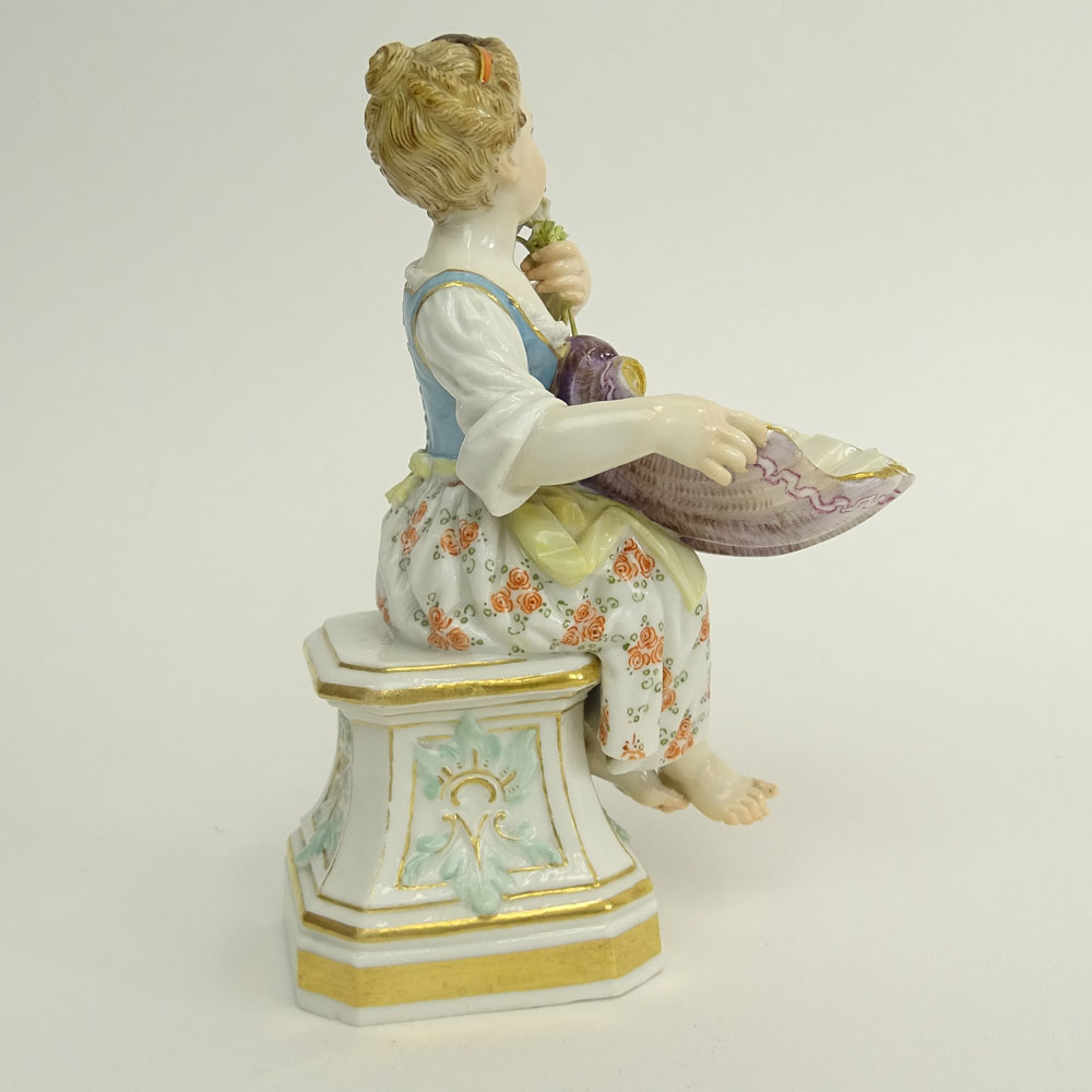 19/20th Century Meissen Porcelain Miniature Figurine "Girl with Shell and Flowers". 