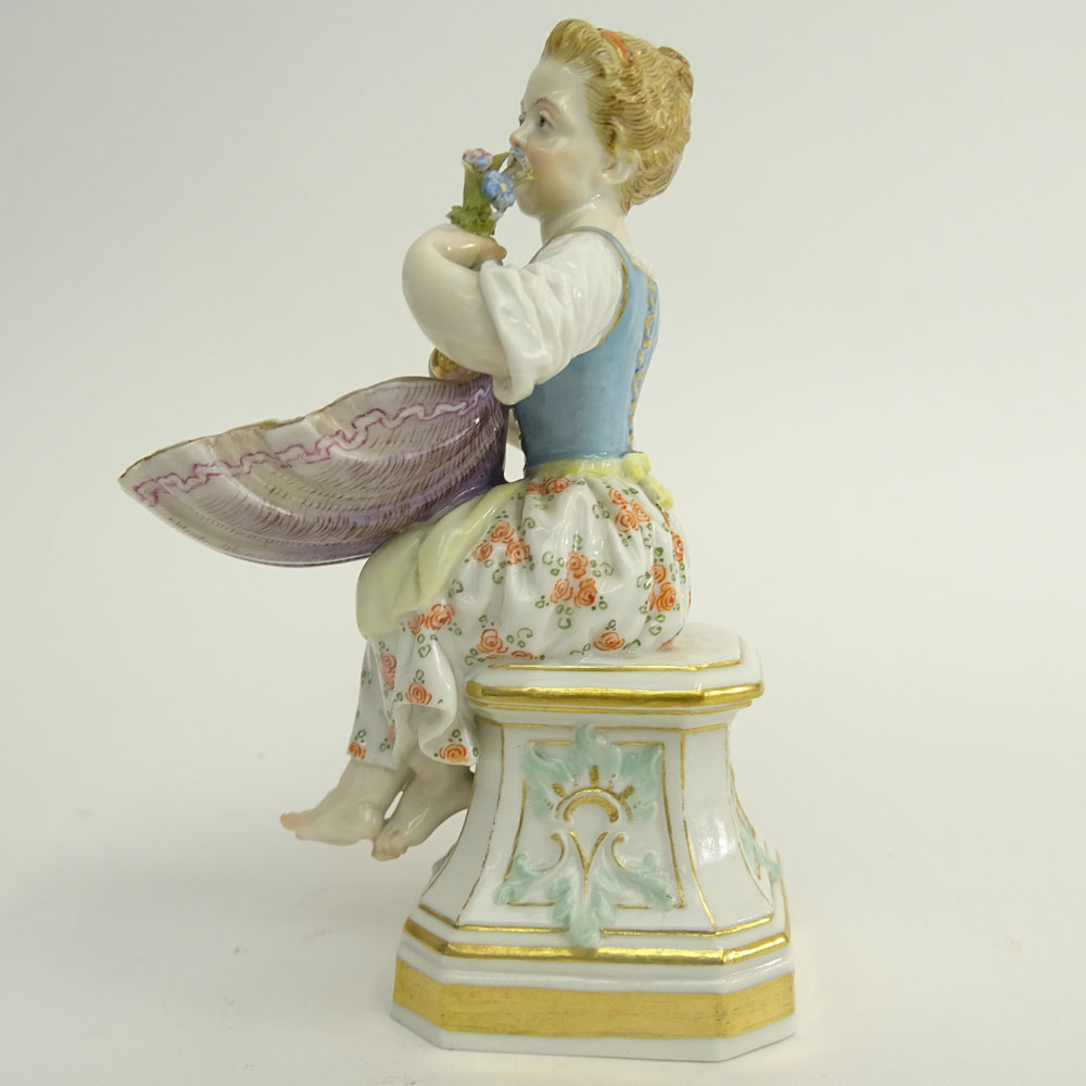 19/20th Century Meissen Porcelain Miniature Figurine "Girl with Shell and Flowers". 