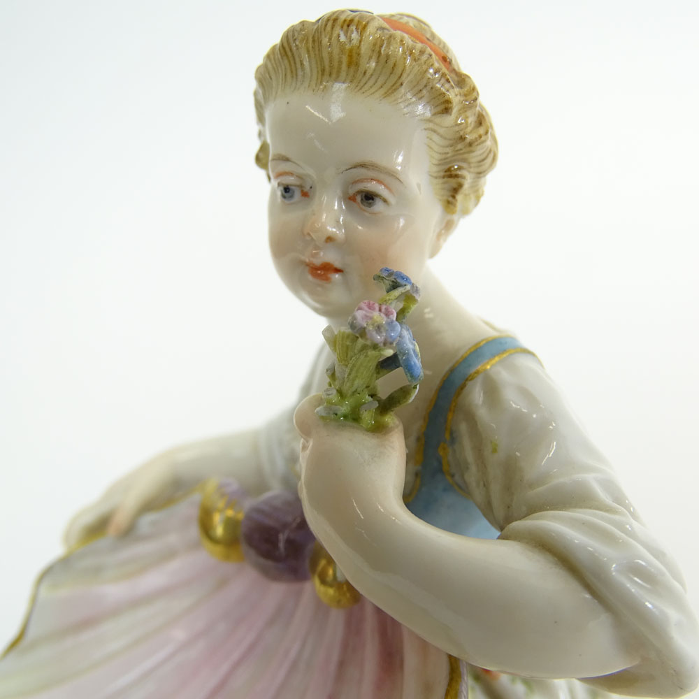 19/20th Century Meissen Porcelain Miniature Figurine "Girl with Shell and Flowers". 