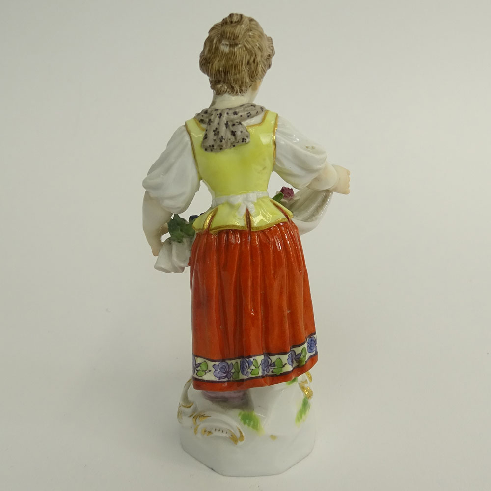 19/20th Century Meissen Porcelain Miniature Figurine "Girl with Flowers". 