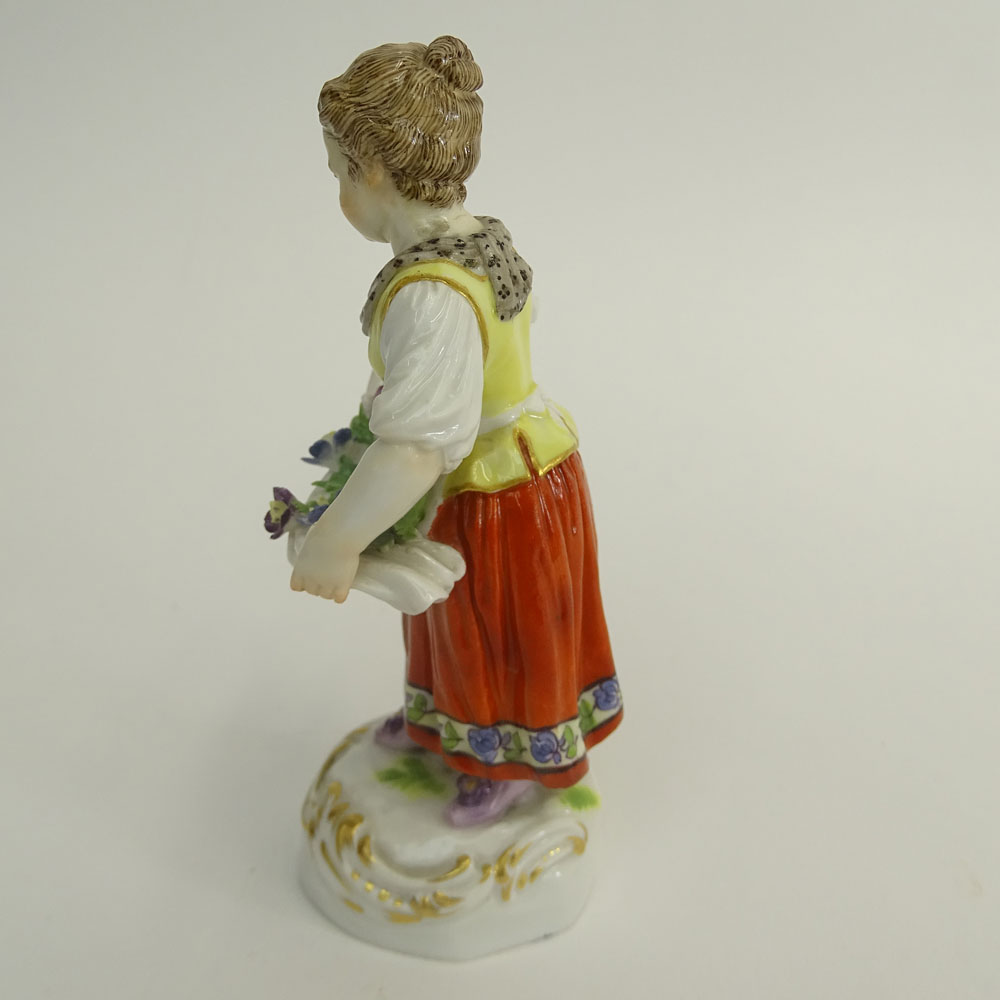 19/20th Century Meissen Porcelain Miniature Figurine "Girl with Flowers". 