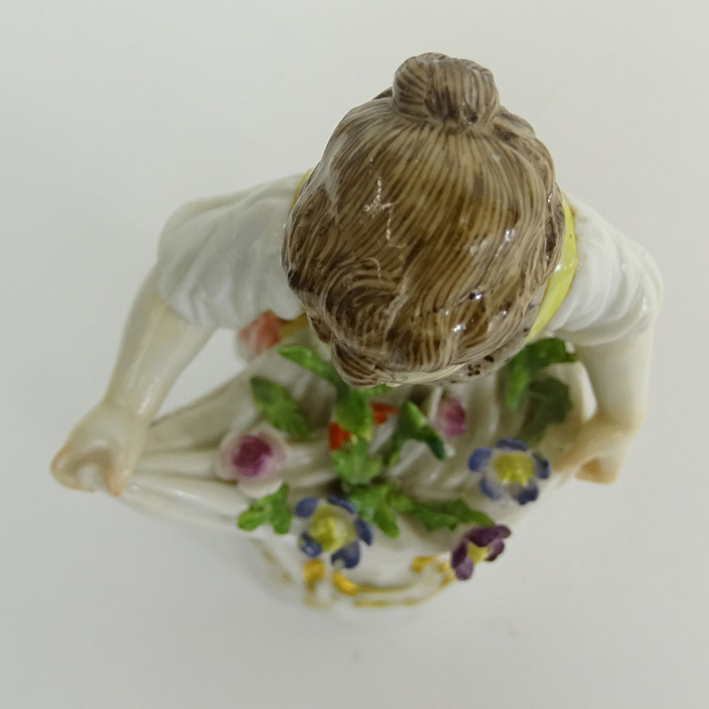 19/20th Century Meissen Porcelain Miniature Figurine "Girl with Flowers". 