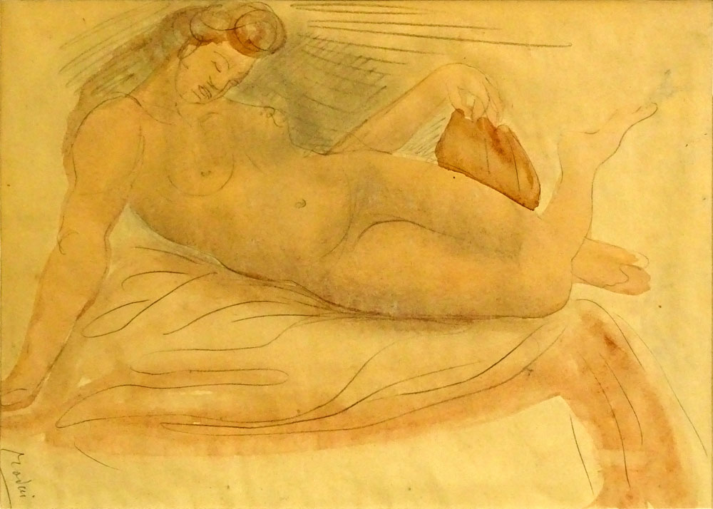 Attributed to: Auguste Rodin (1840-1917) Watercolor and pencil "Reclining Nude"