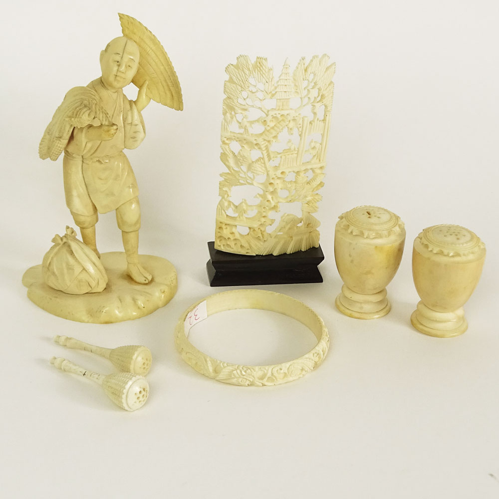 Miscellaneous Lot of Carved Ivory Including: a Japanese Peasant Figure