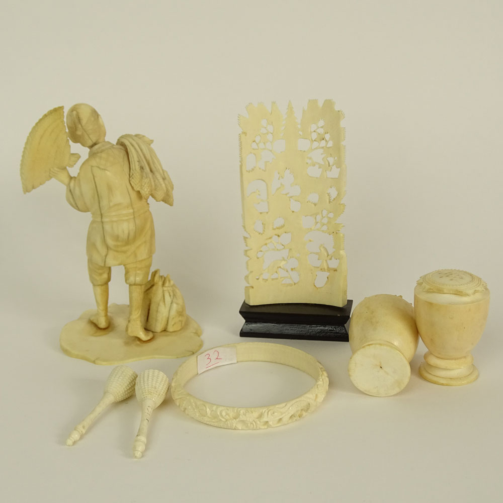 Miscellaneous Lot of Carved Ivory Including: a Japanese Peasant Figure