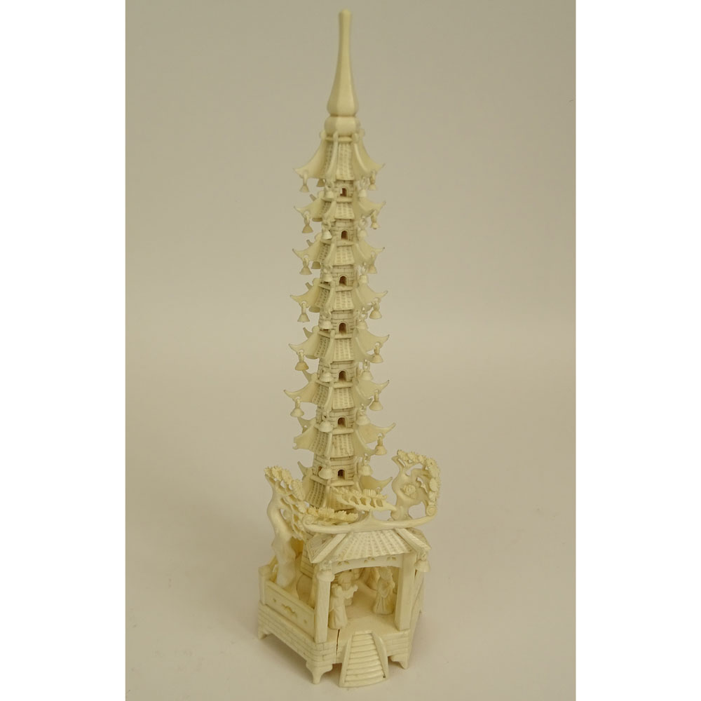 Chinese Carved Ivory Pagoda Tower.