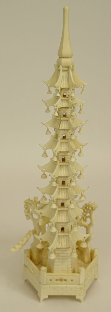 Chinese Carved Ivory Pagoda Tower.