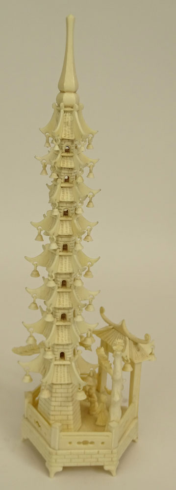 Chinese Carved Ivory Pagoda Tower.