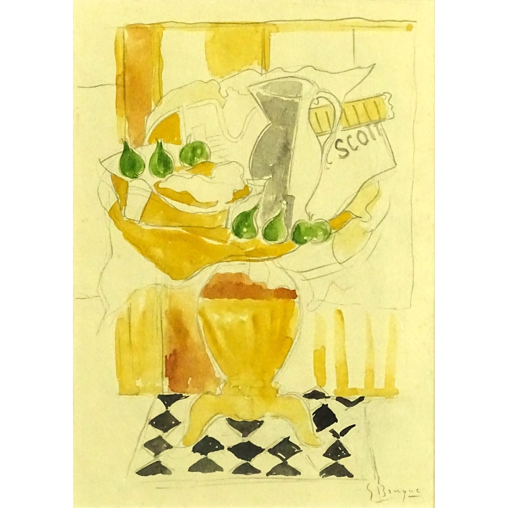 Attributed to: Georges Braque, French (1882-1963) Watercolor on paper "Still Life On Table" 