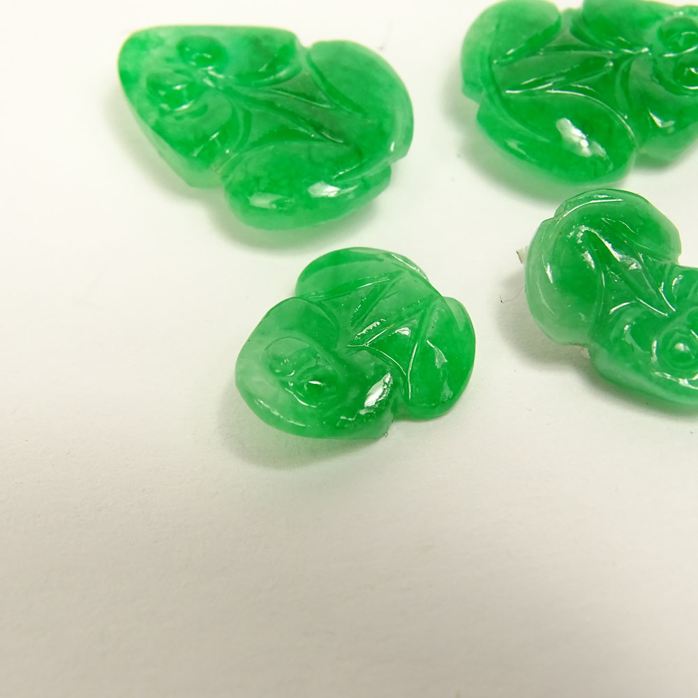 Four (4) Chinese Carved Green Jadeite Miniature Jadeite Frog Figures.