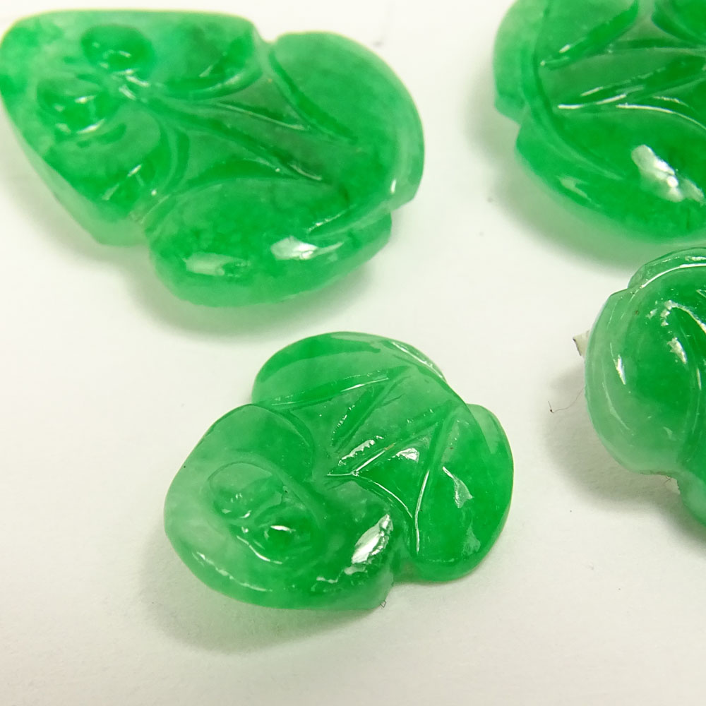 Four (4) Chinese Carved Green Jadeite Miniature Jadeite Frog Figures.