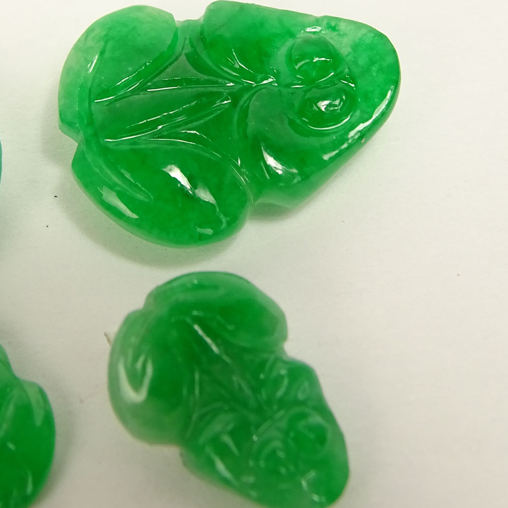 Four (4) Chinese Carved Green Jadeite Miniature Jadeite Frog Figures.