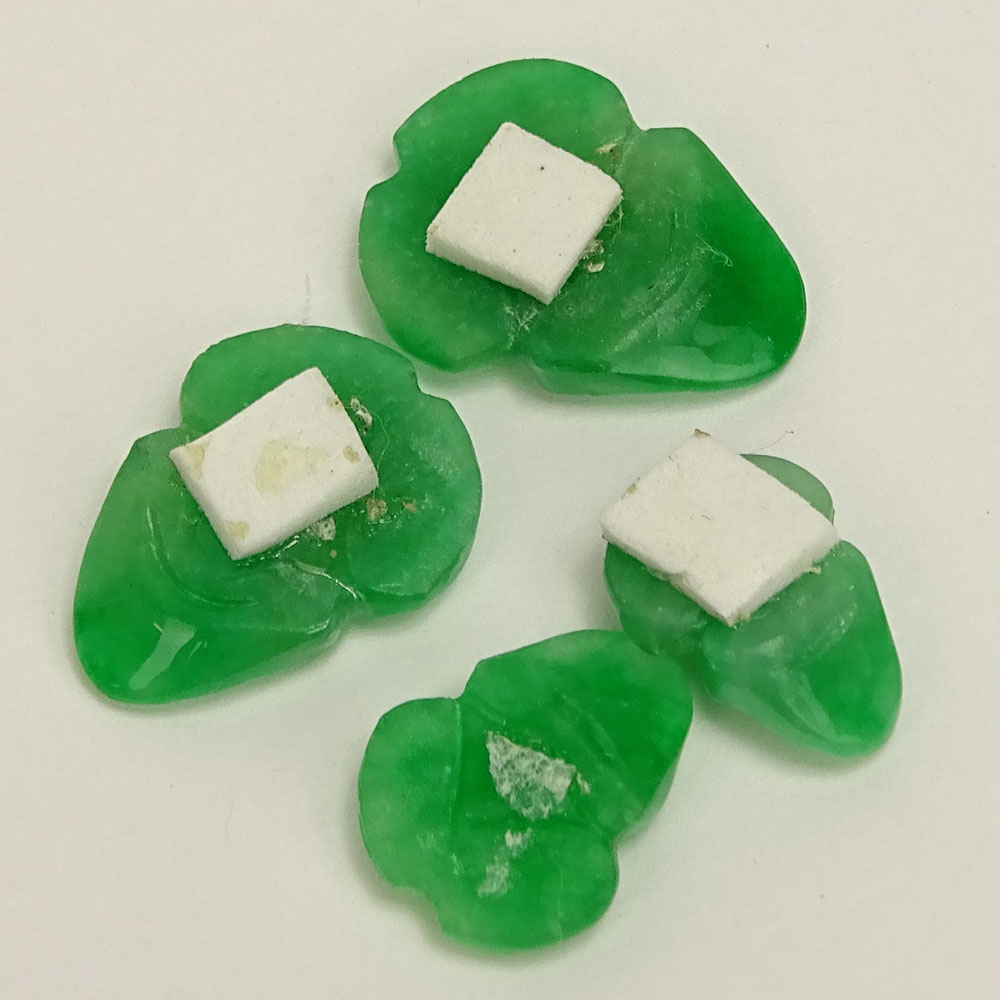 Four (4) Chinese Carved Green Jadeite Miniature Jadeite Frog Figures.