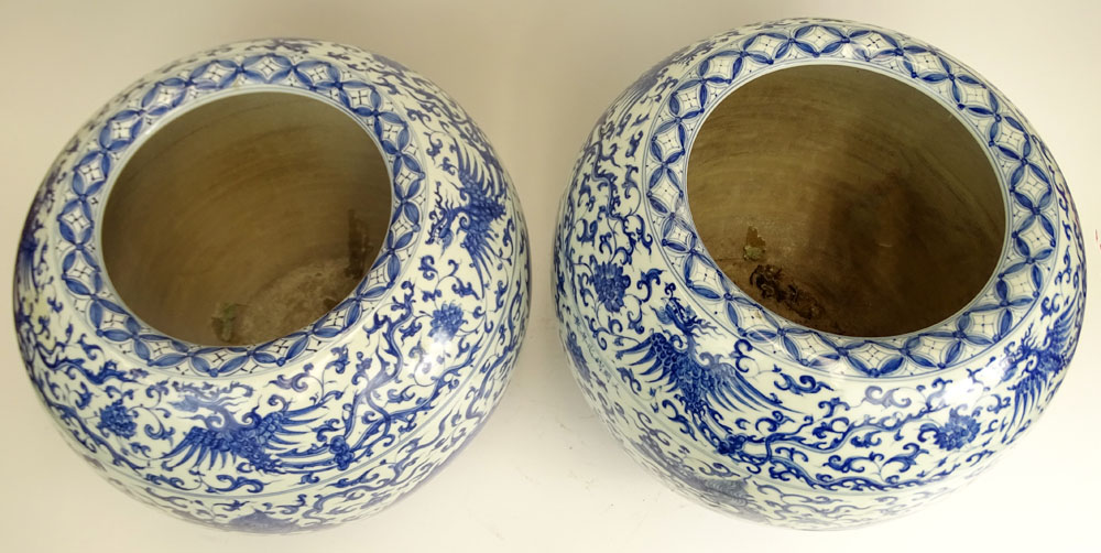 Pair of 20th Century Chinese Ming style Blue and White Porcelain Jardini