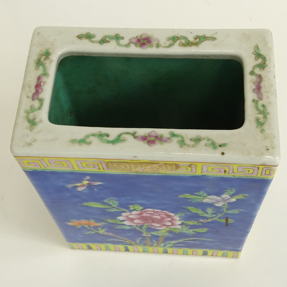 Vintage Chinese Export Famille Rose Porcelain Rectangular Vase.