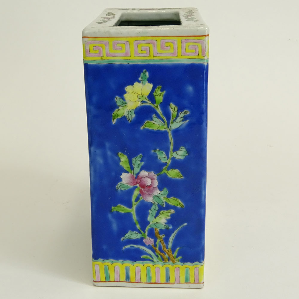 Vintage Chinese Export Famille Rose Porcelain Rectangular Vase.