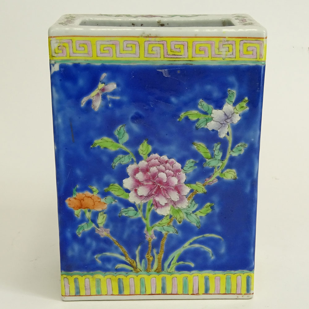 Vintage Chinese Export Famille Rose Porcelain Rectangular Vase.