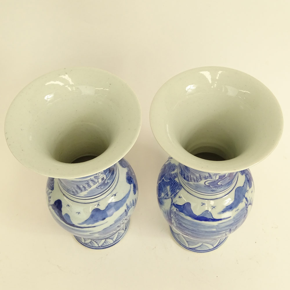 Pair Antique Chinese Blue & White Porcelain Baluster Vases.