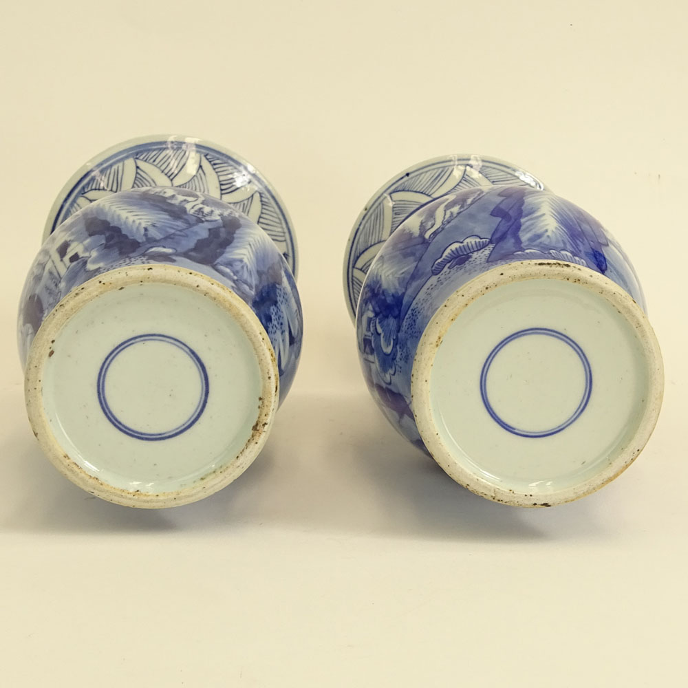 Pair Antique Chinese Blue & White Porcelain Baluster Vases.