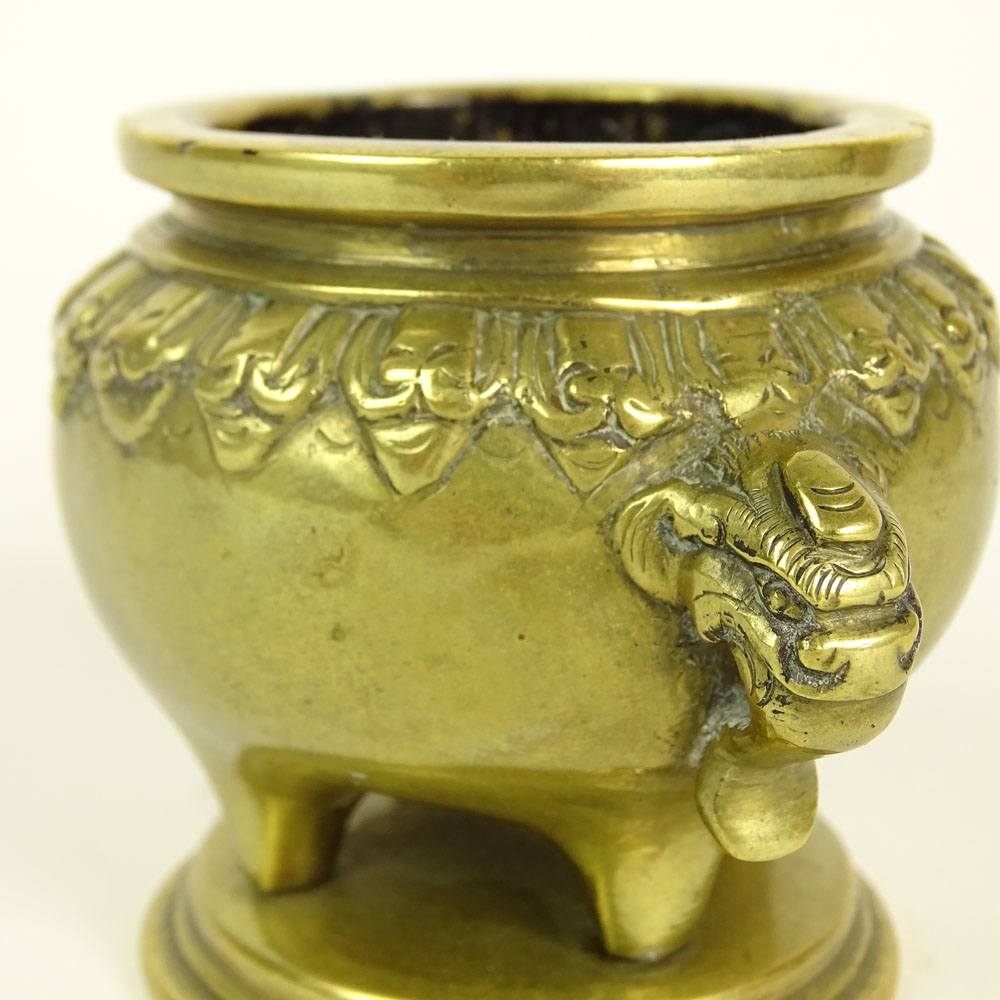 Vintage Chinese Bronze Small Censer. Figural handles.