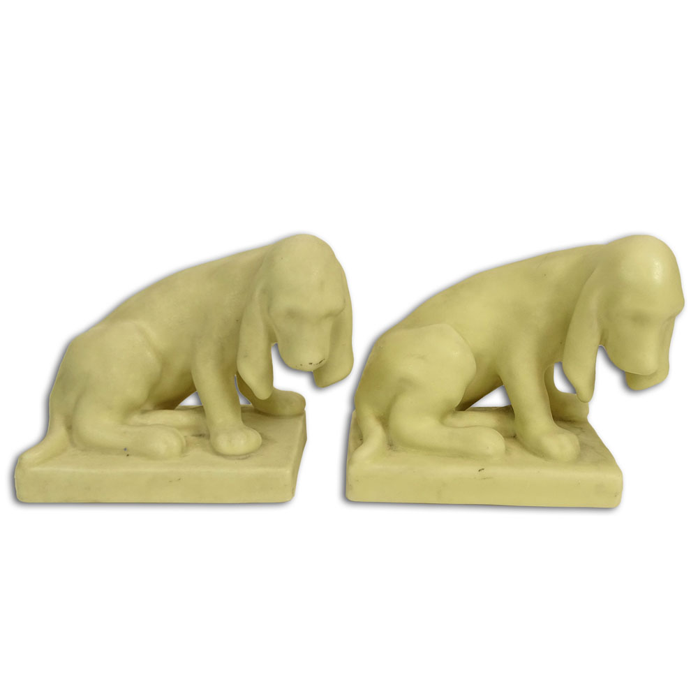 Pair of Rookwood Pottery Dog Bookends with Matte Ivory Glaze #2998.