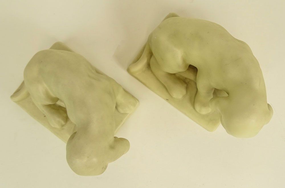 Pair of Rookwood Pottery Dog Bookends with Matte Ivory Glaze #2998.