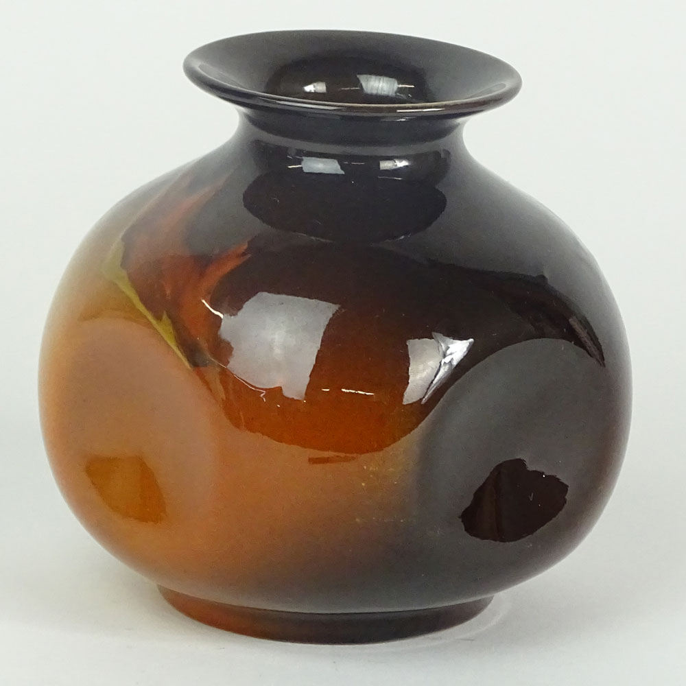 1900 Rookwood Pinched Vase With Leaf Motif and High Gloss Glaze.