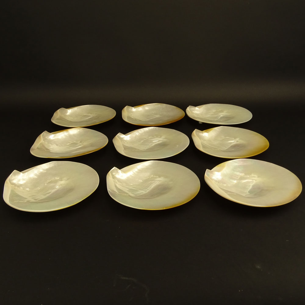 Set of Nine (9) Vintage Mother Of Pearl Cocktail Plates.