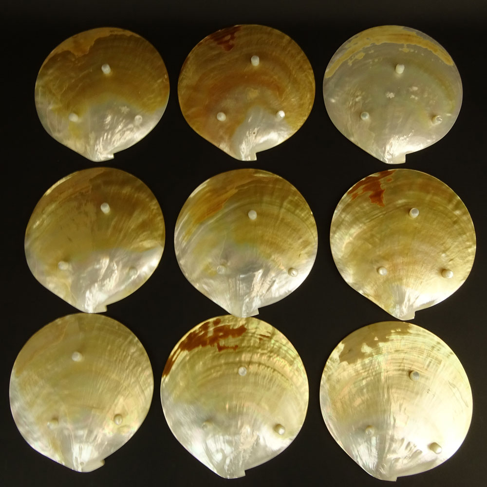 Set of Nine (9) Vintage Mother Of Pearl Cocktail Plates.