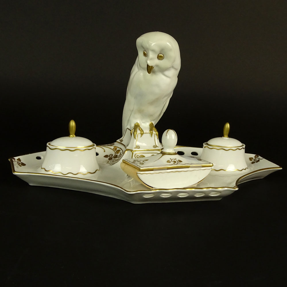 20th Century Rosenthal Porcelain Double Owl Ink Stand.