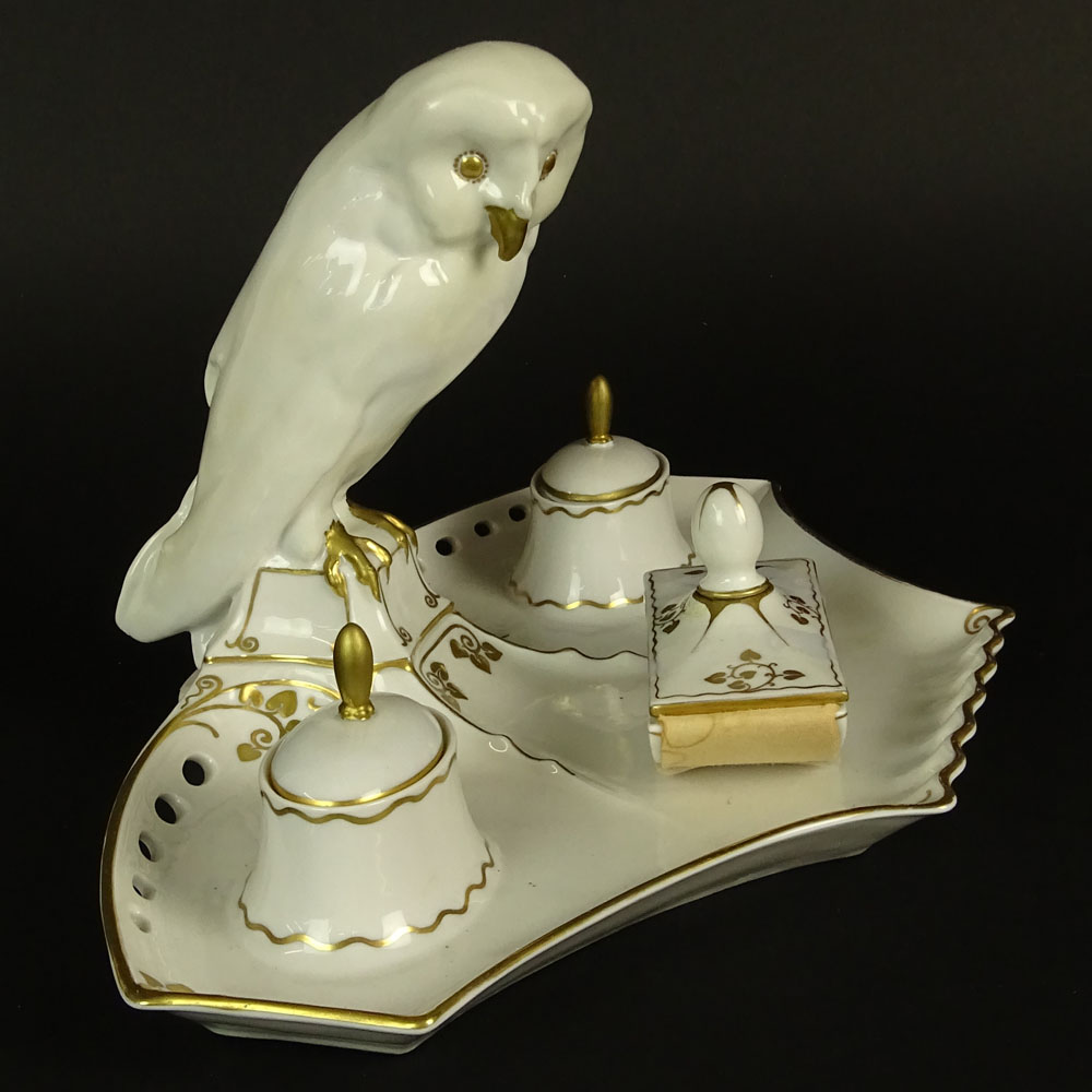 20th Century Rosenthal Porcelain Double Owl Ink Stand.