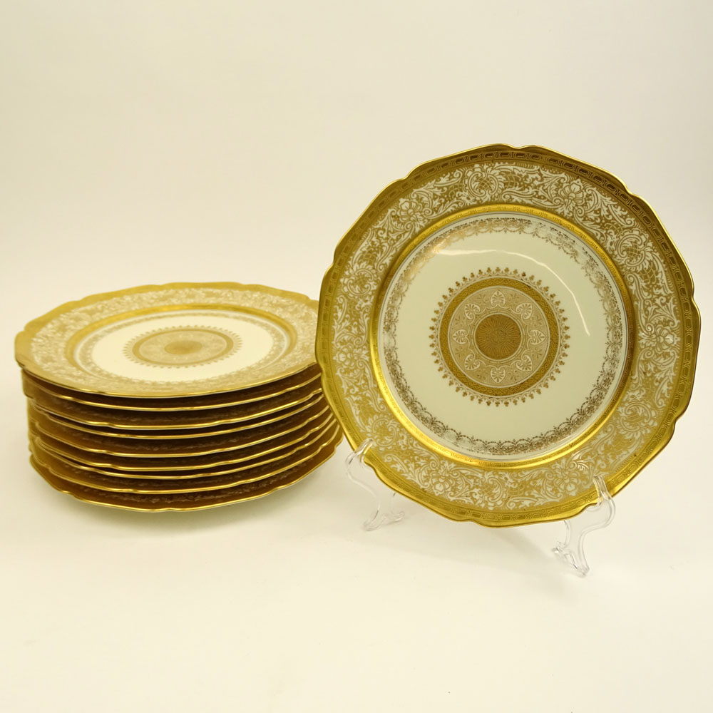 Set of Ten (10) Gilt Encrusted Royal Ivory, Czechoslovakia, Windsor Chargers. 