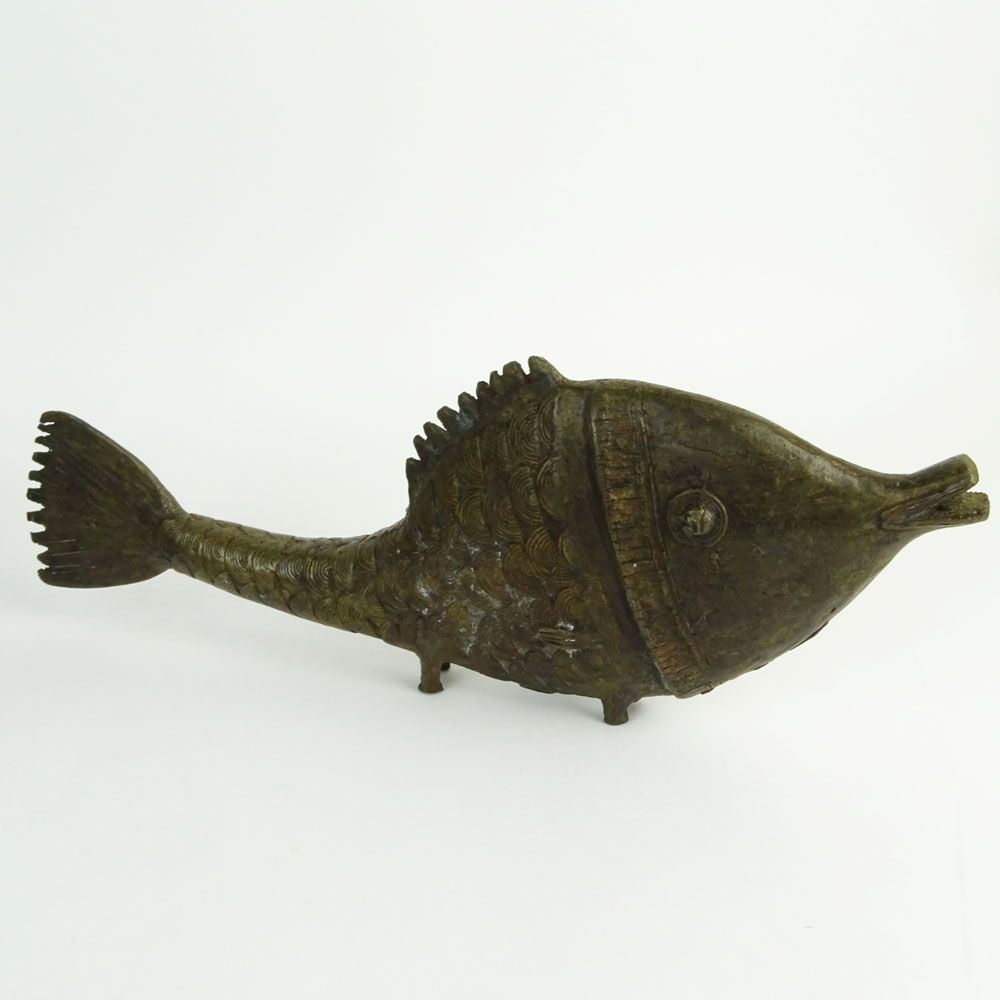 Three Mid Century Fish Figures Including Two Iron and One Silverplate. Carp signed Japan. Smallest signed silver plate.