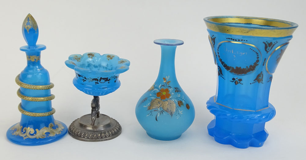 Collection of Nine (9) 19/20th Century Blue Opaline Glass.