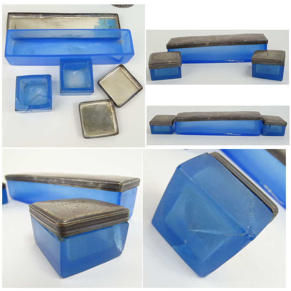 Collection of Nine (9) 19/20th Century Blue Opaline Glass.