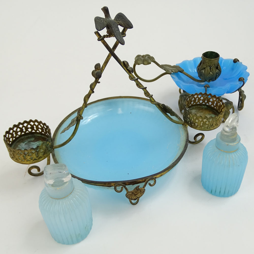 Collection of Nine (9) 19/20th Century Blue Opaline Glass.