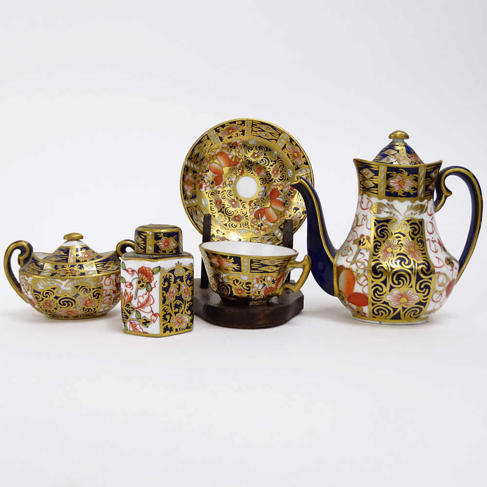 Five (5) Pieces Royal Crown Derby Imari Miniature Tea Set.