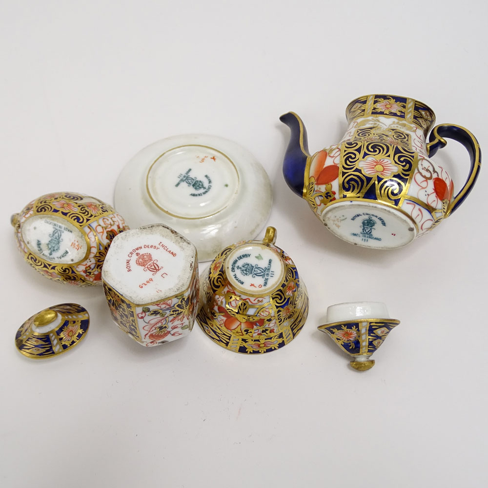 Five (5) Pieces Royal Crown Derby Imari Miniature Tea Set.