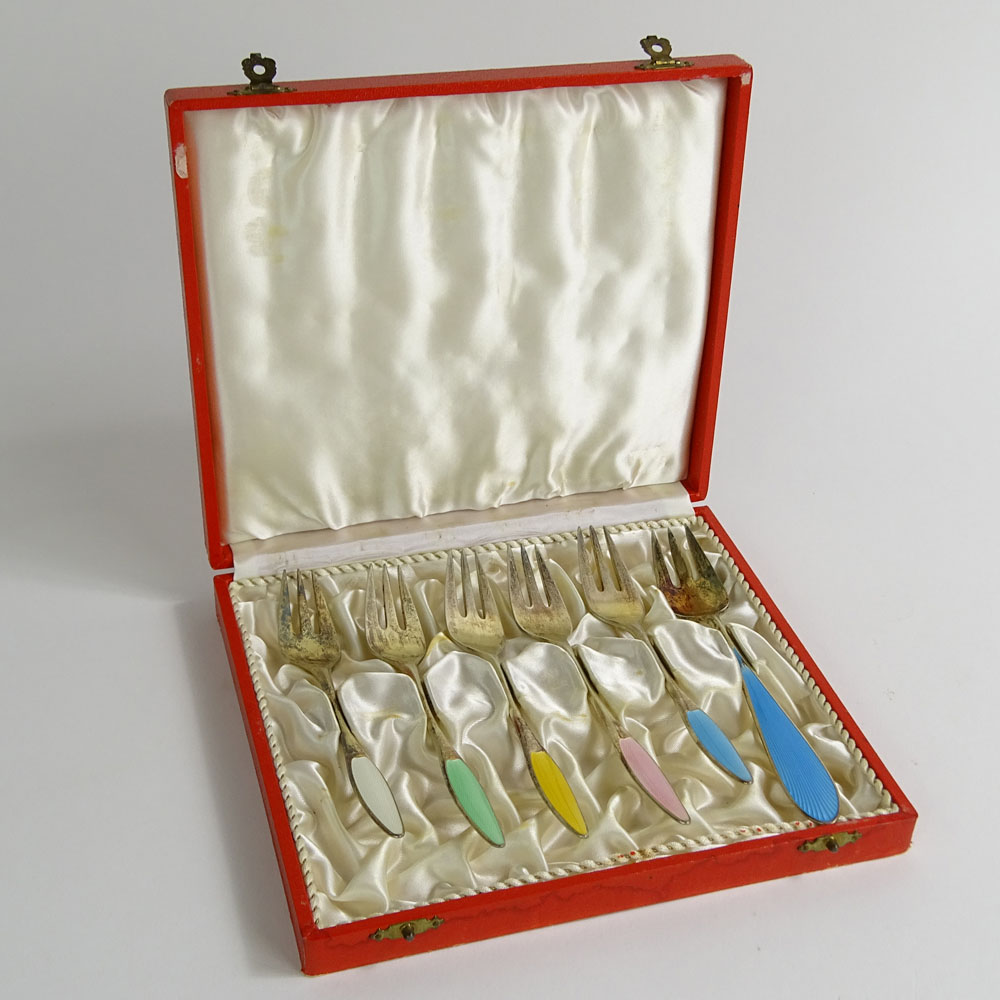 Six Norwegian Sterling and Enameled forks.