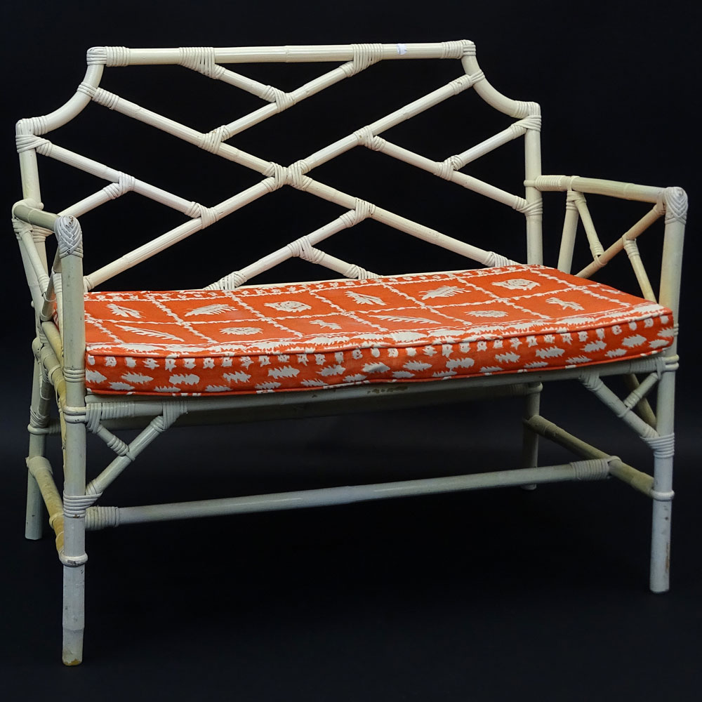 Vintage Painted Rattan Loveseat.