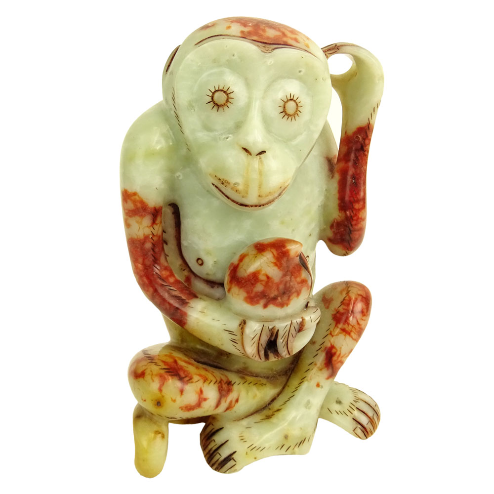 Vintage Soapstone Monkey and Peach Figurine.