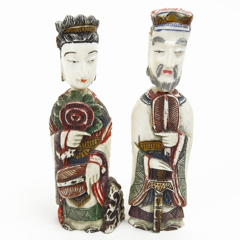 Two Carved Ivory Figural Snuff Bottles. "Emperor and Empress". 