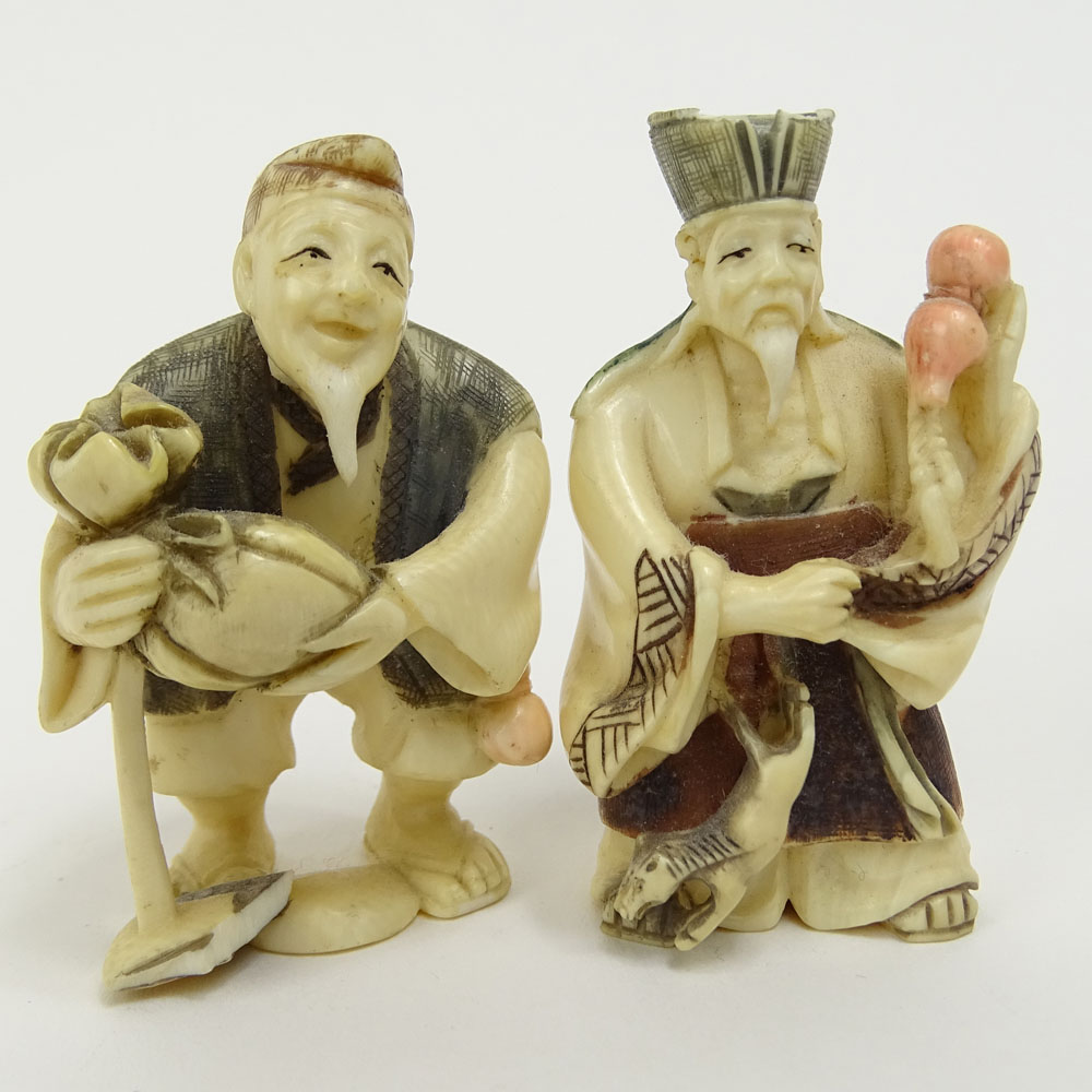 Two Vintage Figural Netsuke. Signed. Small losses. Measures 2". 