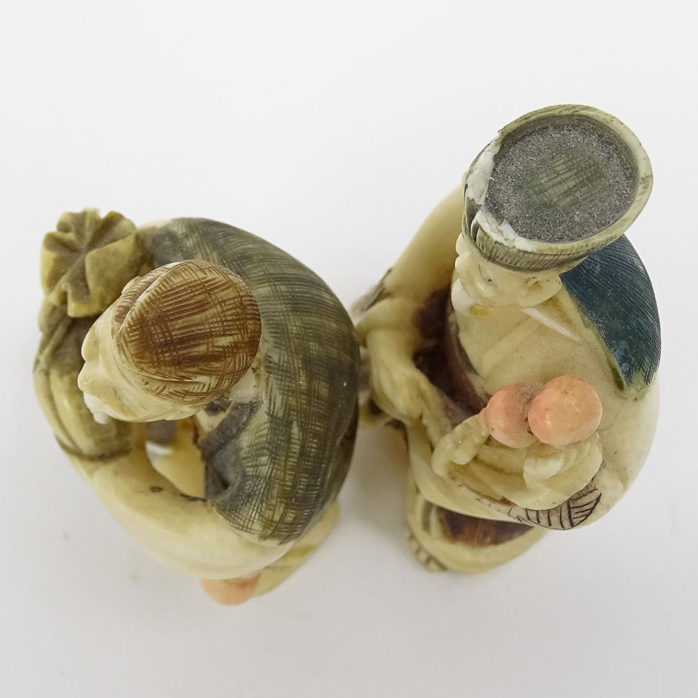 Two Vintage Figural Netsuke. Signed. Small losses. Measures 2". 