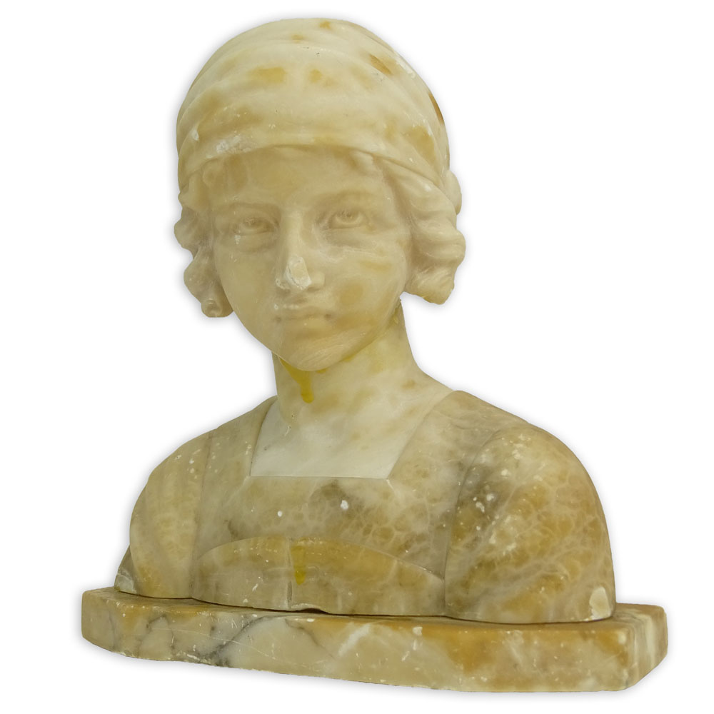 Early 20th Century Probably Italian Carved Alabaster Sculpture, Bust of a Girl. 