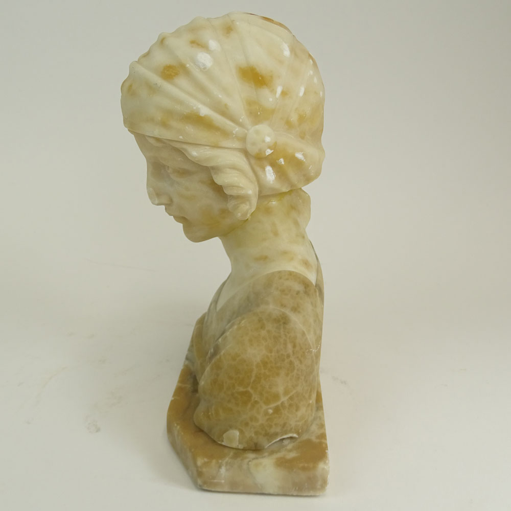 Early 20th Century Probably Italian Carved Alabaster Sculpture, Bust of a Girl. 