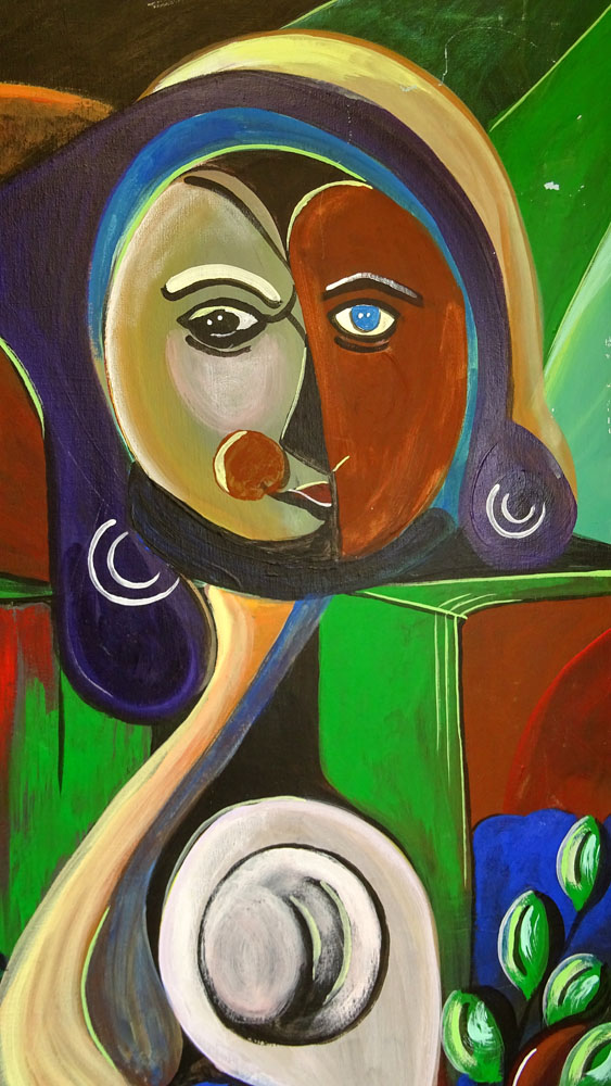 Circa 1997 Cubist style Oil on Canvas. Signed D. Morales 97.